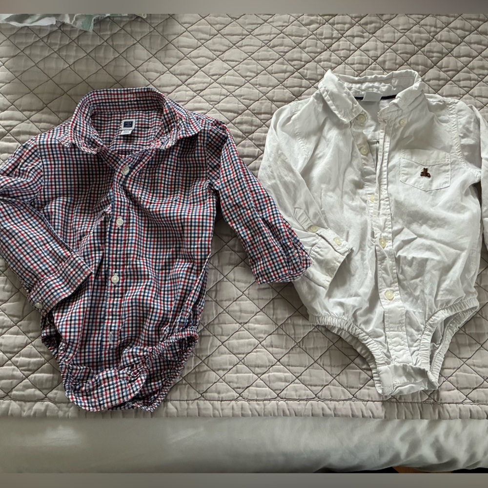 2 bay boy button down onesies